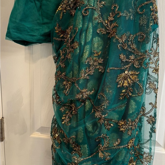 Frontier Green and Gold Saree with hand embroidery - Picture 9 of 17